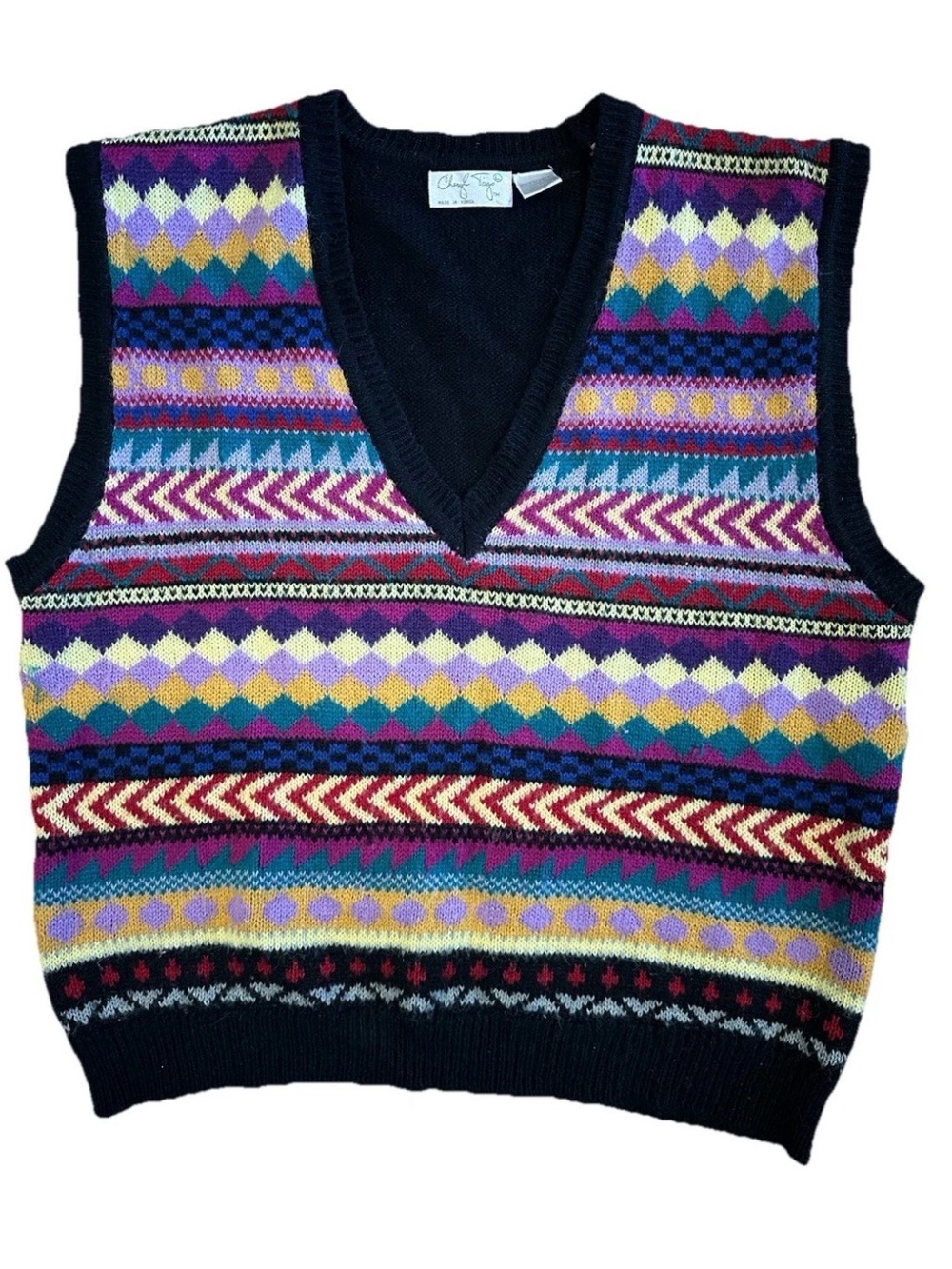 Vintage 80s Cheryl Tiegs Fair Isle V-Neck Sweater